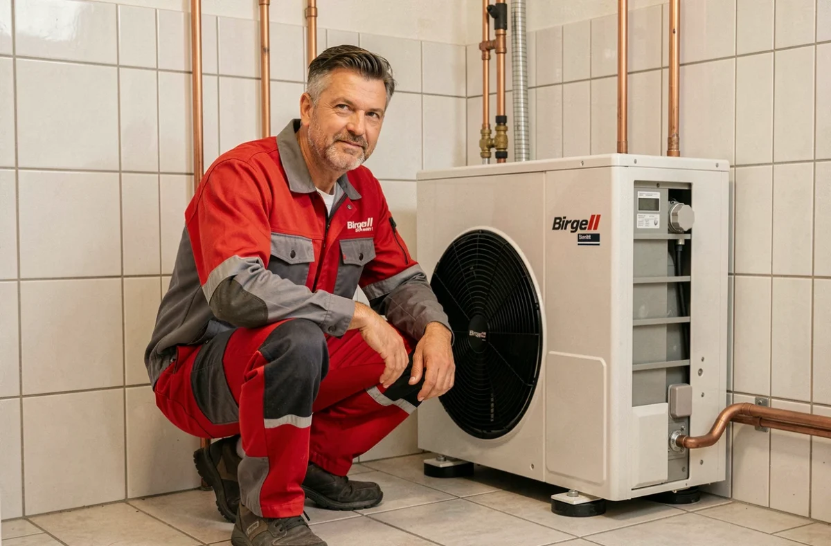 Technicien Birgel Schmitt installant un système de climatisation et chauffage dans une maison alsacienne moderne