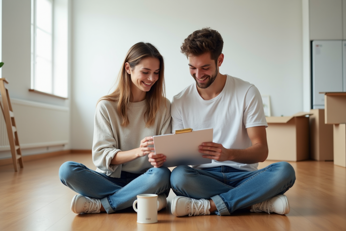 Jeune couple planifiant leur déménagement à la maison