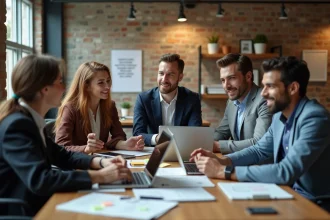 Groupe de professionnels en réunion dans un bureau moderne