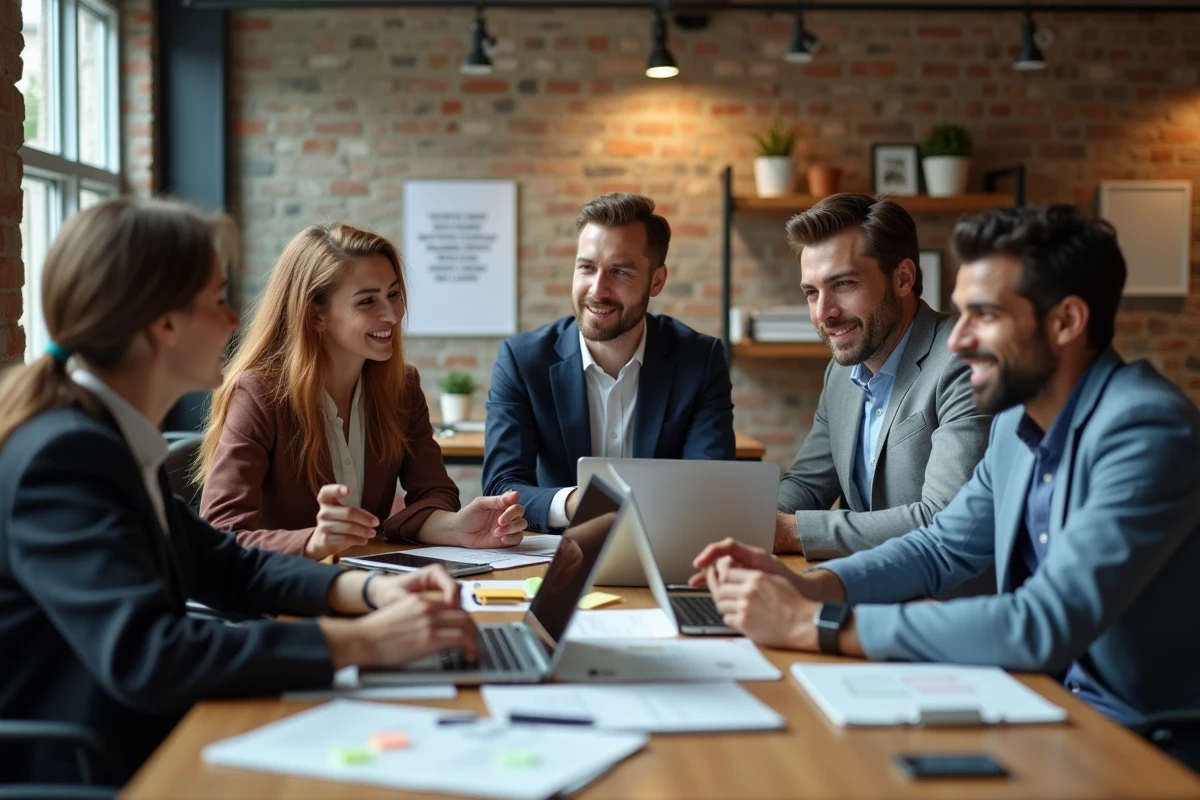 Groupe de professionnels en réunion dans un bureau moderne