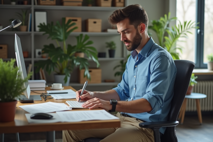 Homme organisé dans son bureau moderne et lumineux