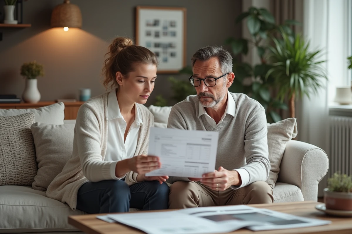 Homme réfléchissant à une estimation avec une designer dans un salon