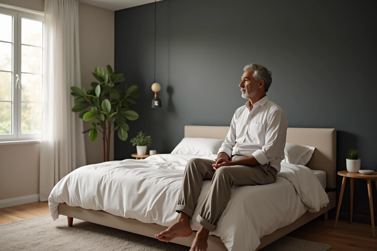 Homme dans une chambre avec mur gris charbon