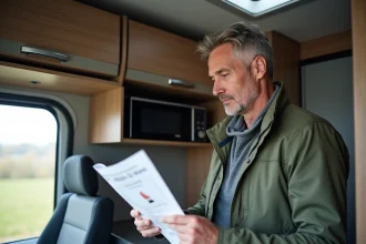 Homme vérifiant le chauffage Truma dans un camping-car