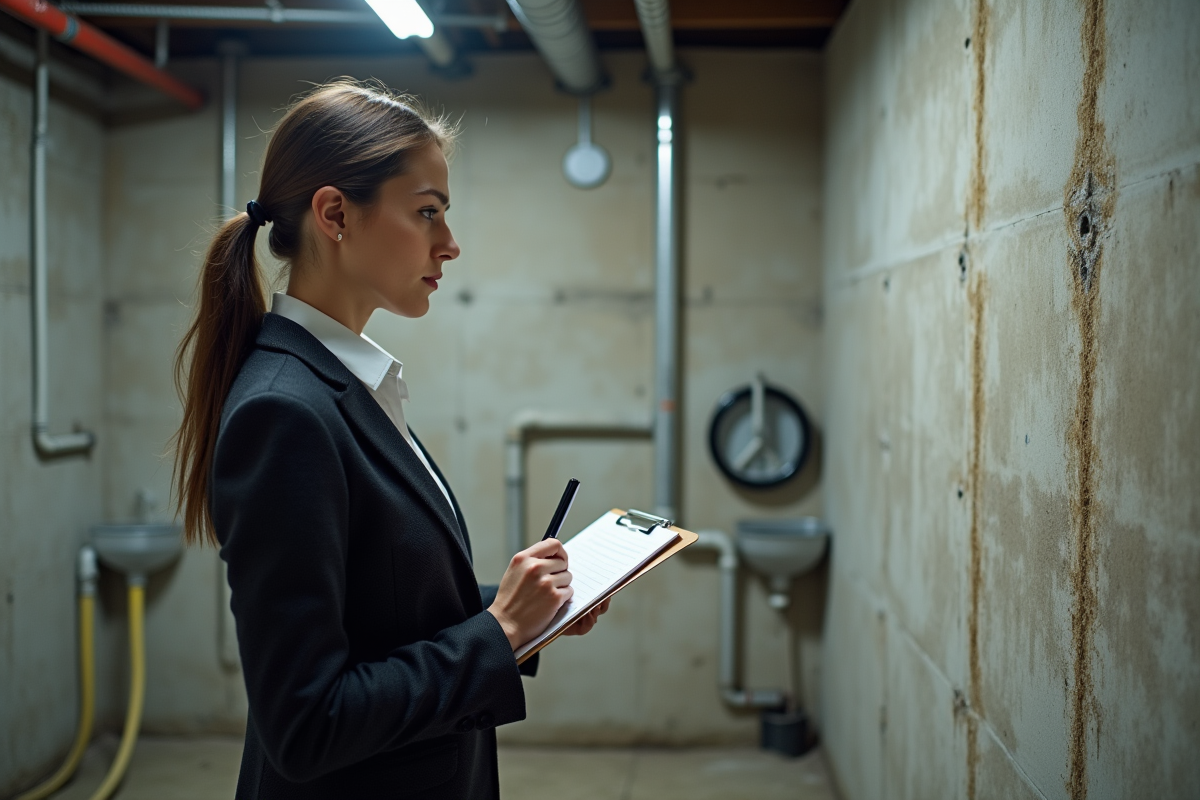 Jeune femme inspectant des traces d