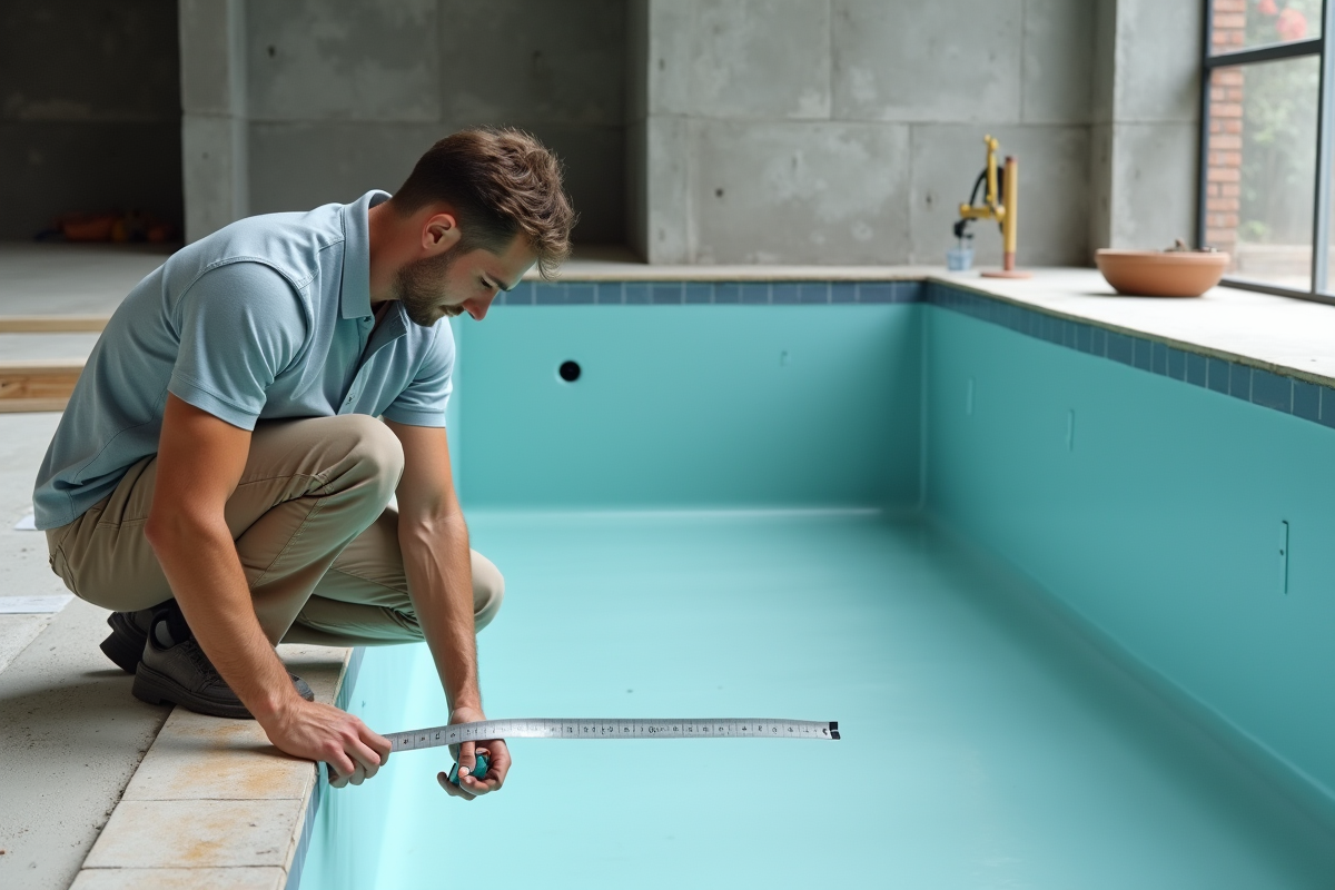 Jeune homme mesurant le bord d