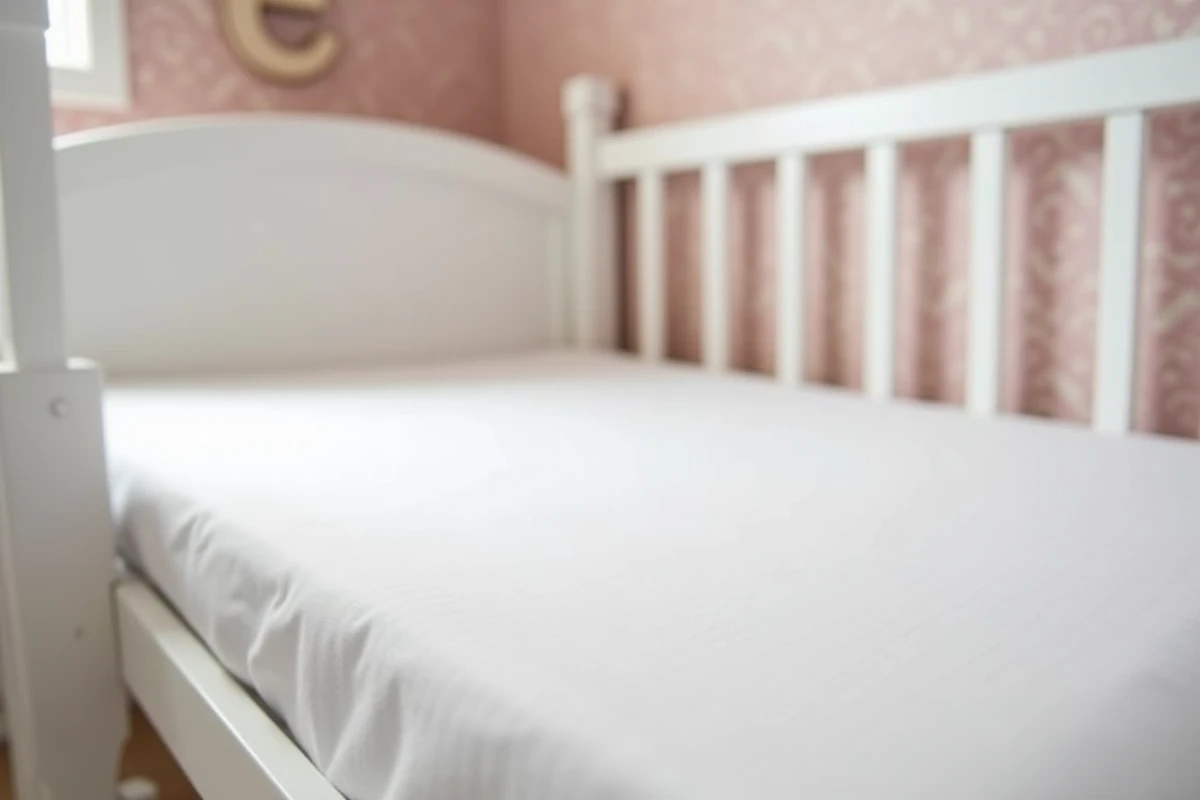 Intérieur de lit bébé vide et sécurisé sans oreillers ni peluches, illustrant les erreurs de décoration à éviter dans une chambre bébé