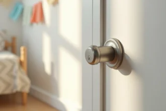 Mécanisme de serrure de poignée de porte intérieure pour chambre d'enfant, finition nickel brossé avec bouton de verrouillage
