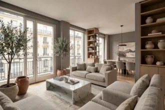 Intérieur design contemporain d'un appartement haussmannien dans les Hauts-de-Seine, illustrant le classement des meilleurs architectes d'intérieur du 92