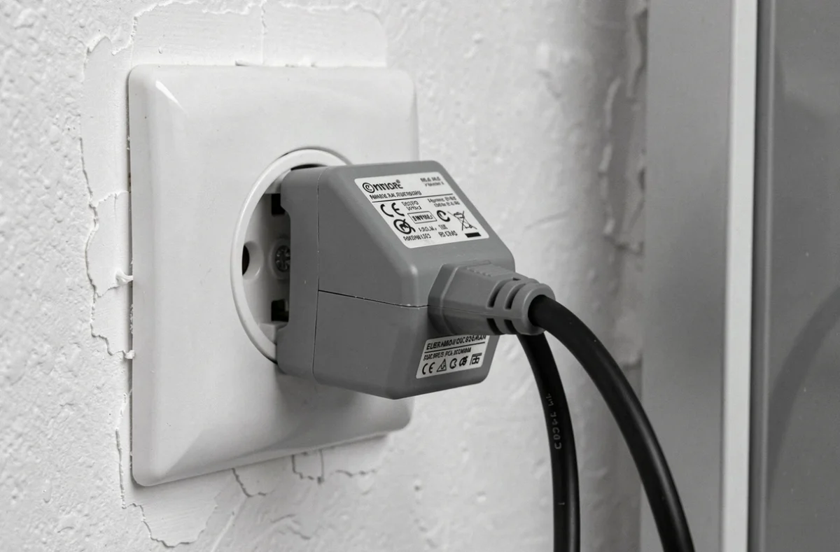 Micro-onduleur de panneau solaire branché sur une prise murale standard en gros plan
