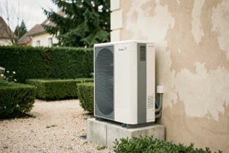 Pompe à chaleur air-eau 16 kW installée en extérieur d'une maison pavillonnaire française