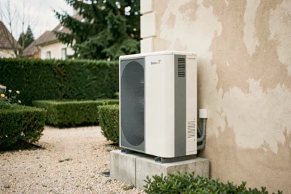 Pompe à chaleur air-eau 16 kW installée en extérieur d'une maison pavillonnaire française