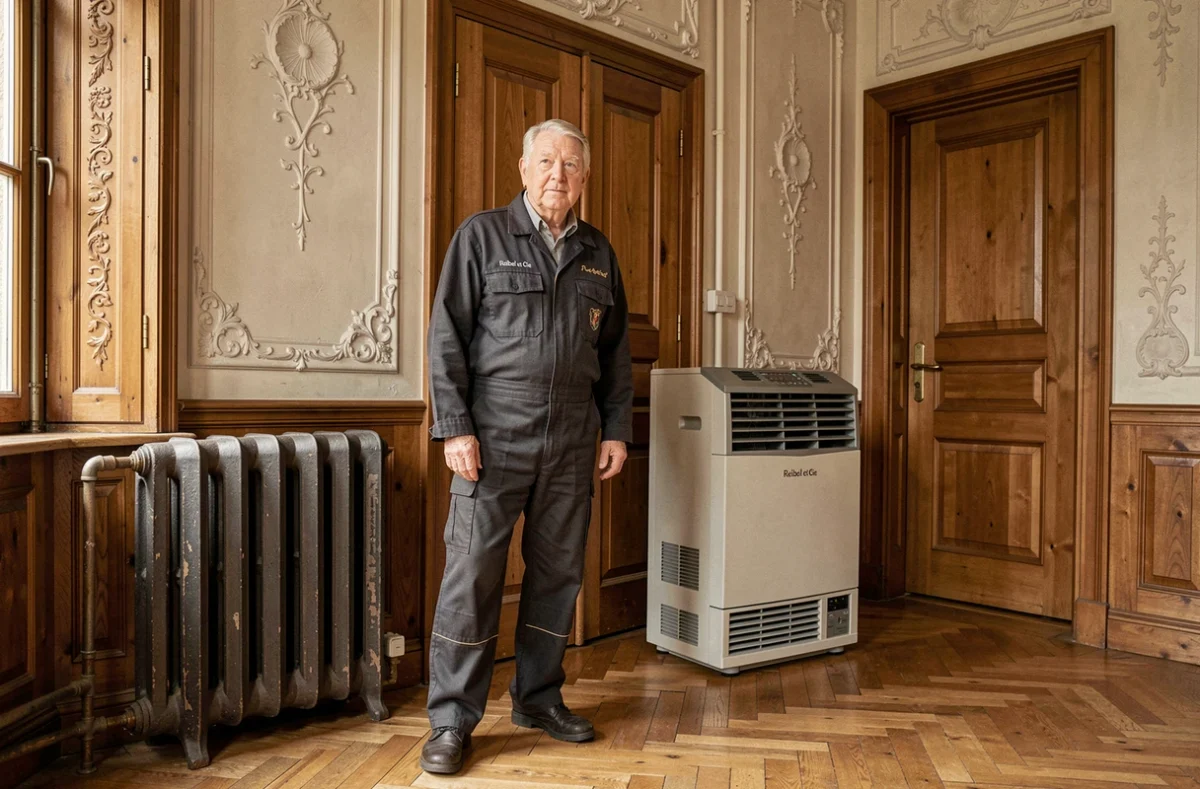 Technicien senior Reibel et Cie alliant chauffage ancien et climatisation moderne dans une maison alsacienne du XIXe siècle
